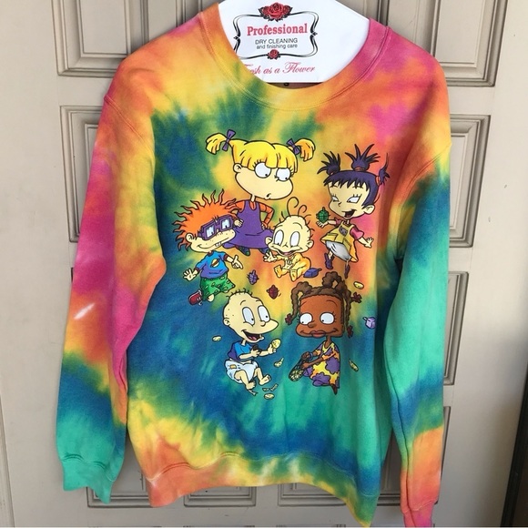 Rugrats TieDyed Sweatshirt Multicolor Family Pictures SzL Juniors - Picture 1 of 5